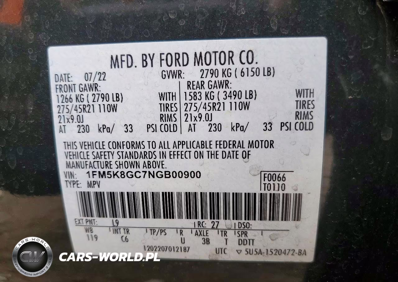 2022 Ford Explorer St VIN:1FM5K8GC7NGB00900 - 14