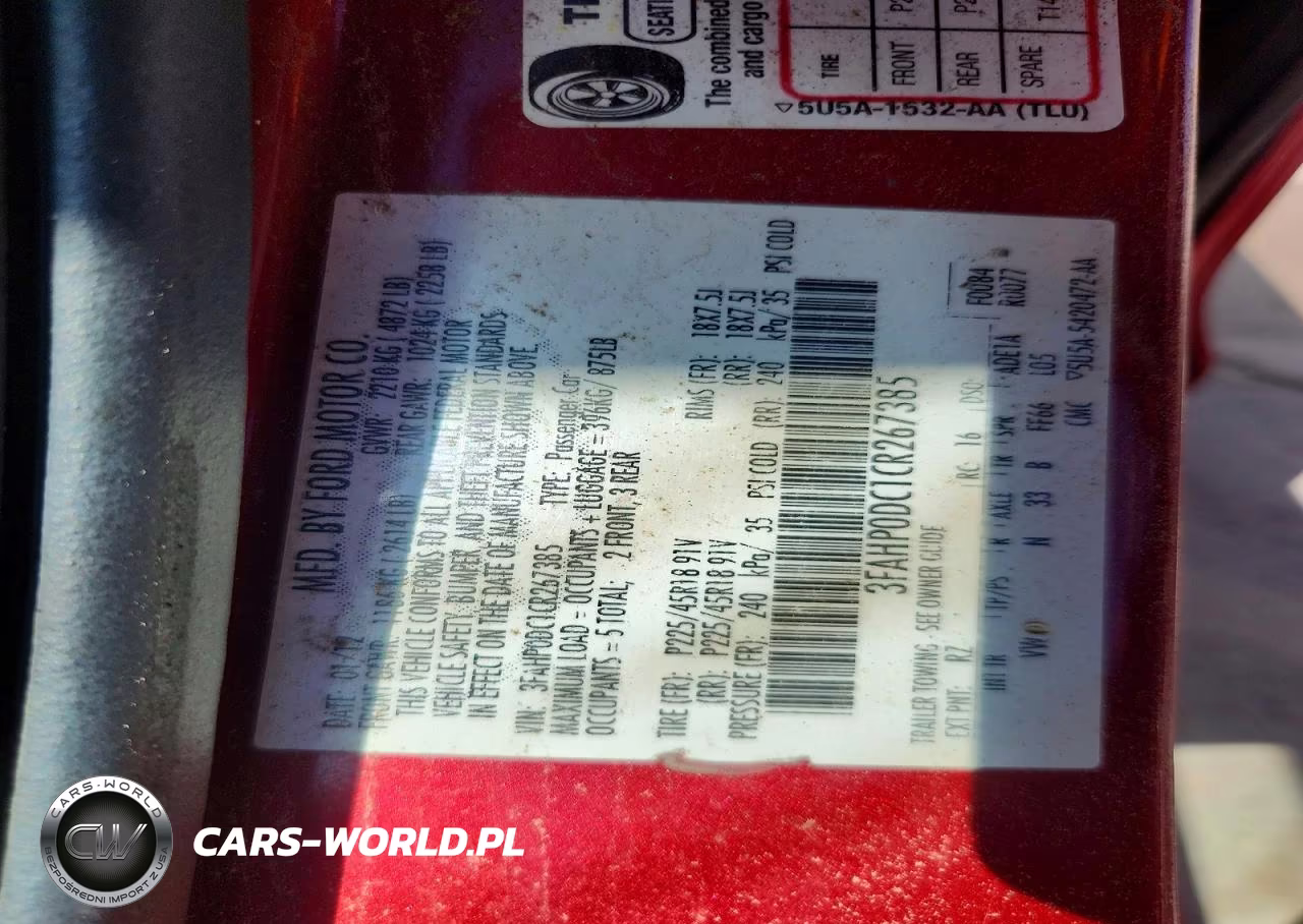 2012 Ford Fusion Sport VIN:3FAHP0DC1CR267385 - 12