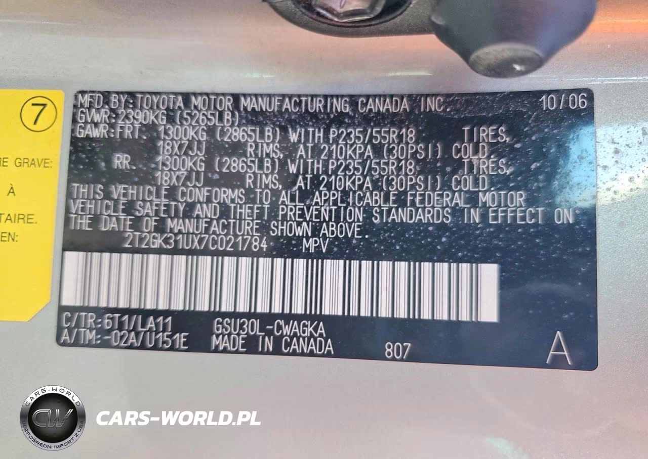 2007 Lexus Rx 350 VIN:2T2GK31UX7C021784 - 14