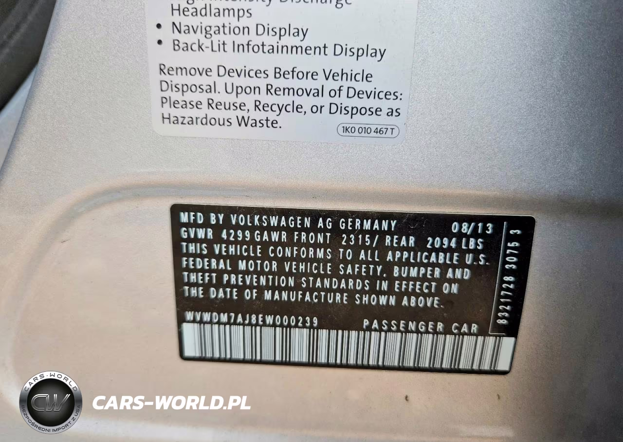 2014 Volkswagen Golf VIN:WVWDM7AJ8EW000239 - 12