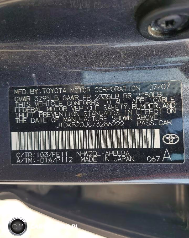 2007 Toyota Prius Base VIN:JTDKB20U673286222 - 12