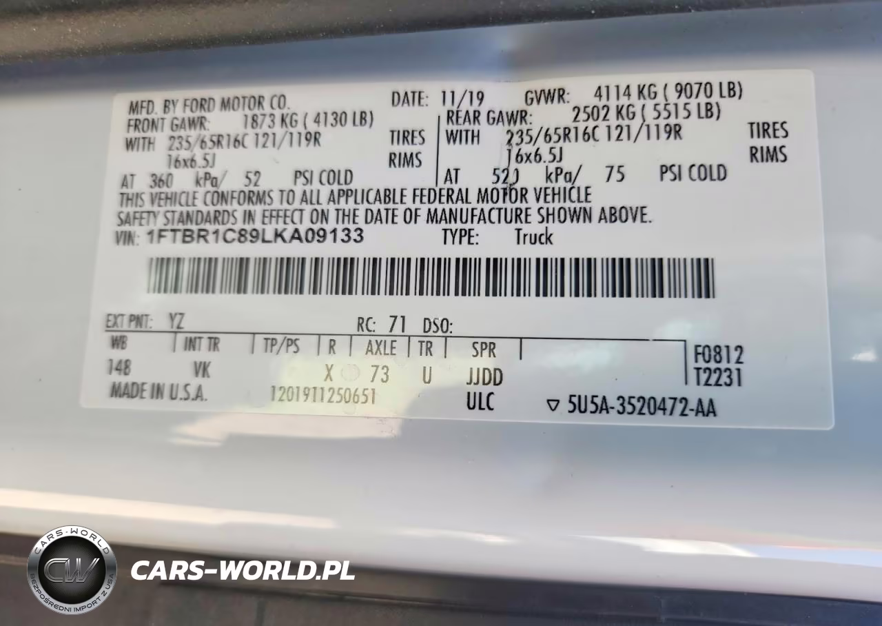 2020 Ford Transit 250 Delivery Van VIN:1FTBR1C89LKA09133 - 13