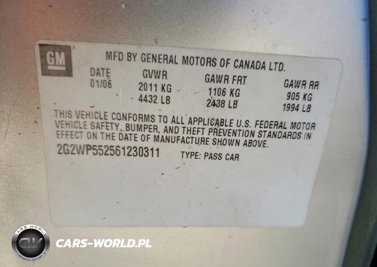 2006 Pontiac Grand Prix VIN:2G2WP552561230311 - 12
