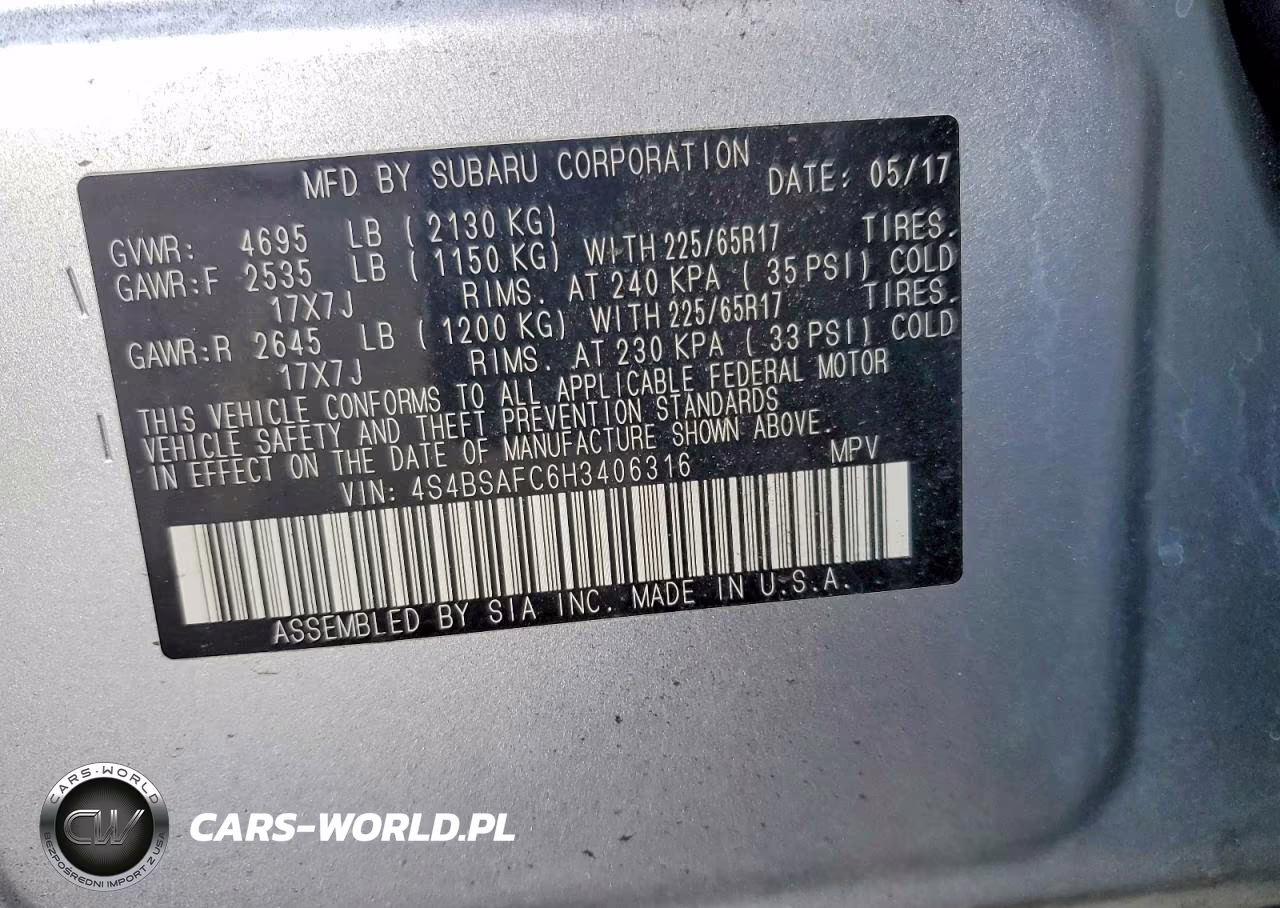 2017 Subaru Outback 2.5I Premium VIN:4S4BSAFC6H3406316 - 12