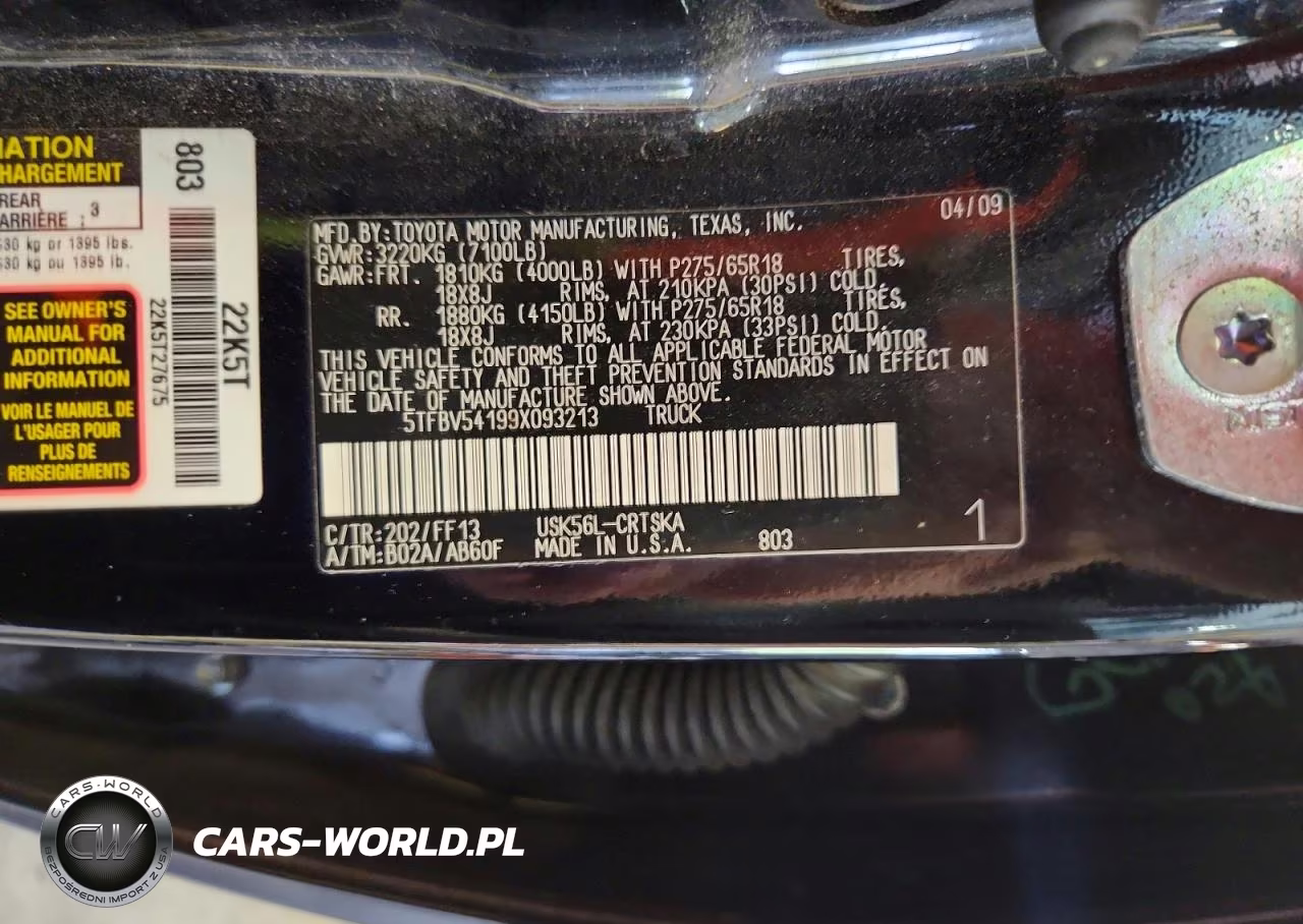 2009 Toyota Tundra Sr5 VIN:5TFBV54199X093213 - 12