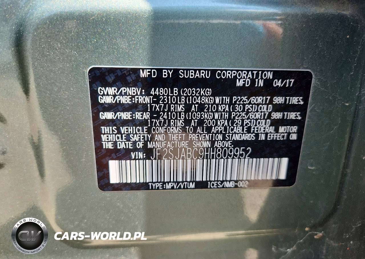2017 Subaru Forester 2.5I VIN:JF2SJABC9HH809952 - 12