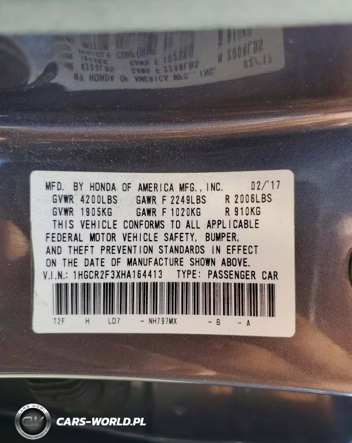 2017 Honda Accord Lx VIN:1HGCR2F3XHA164413 - 13