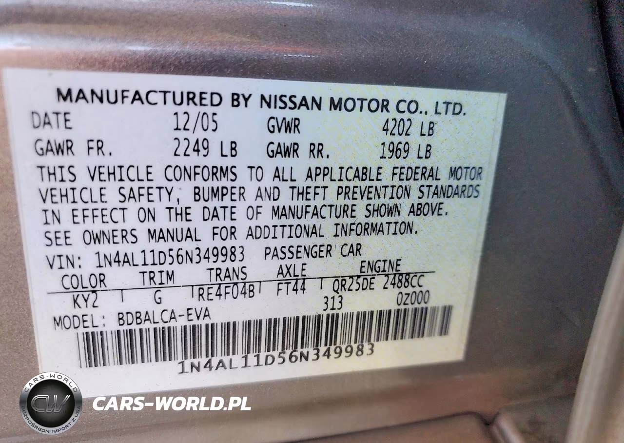 2006 Nissan Altima 2.5 VIN:1N4AL11D56N349983 - 12