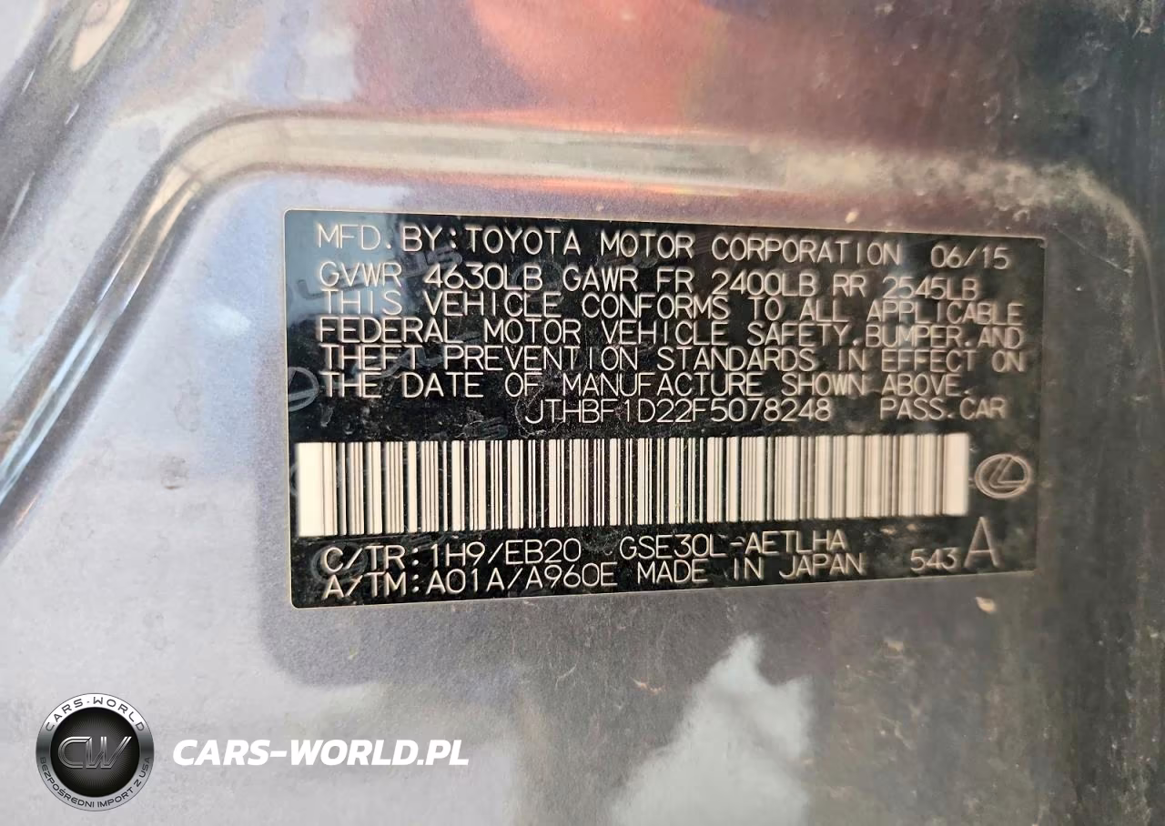 2015 Lexus Is 250 VIN:JTHBF1D22F5078248 - 12