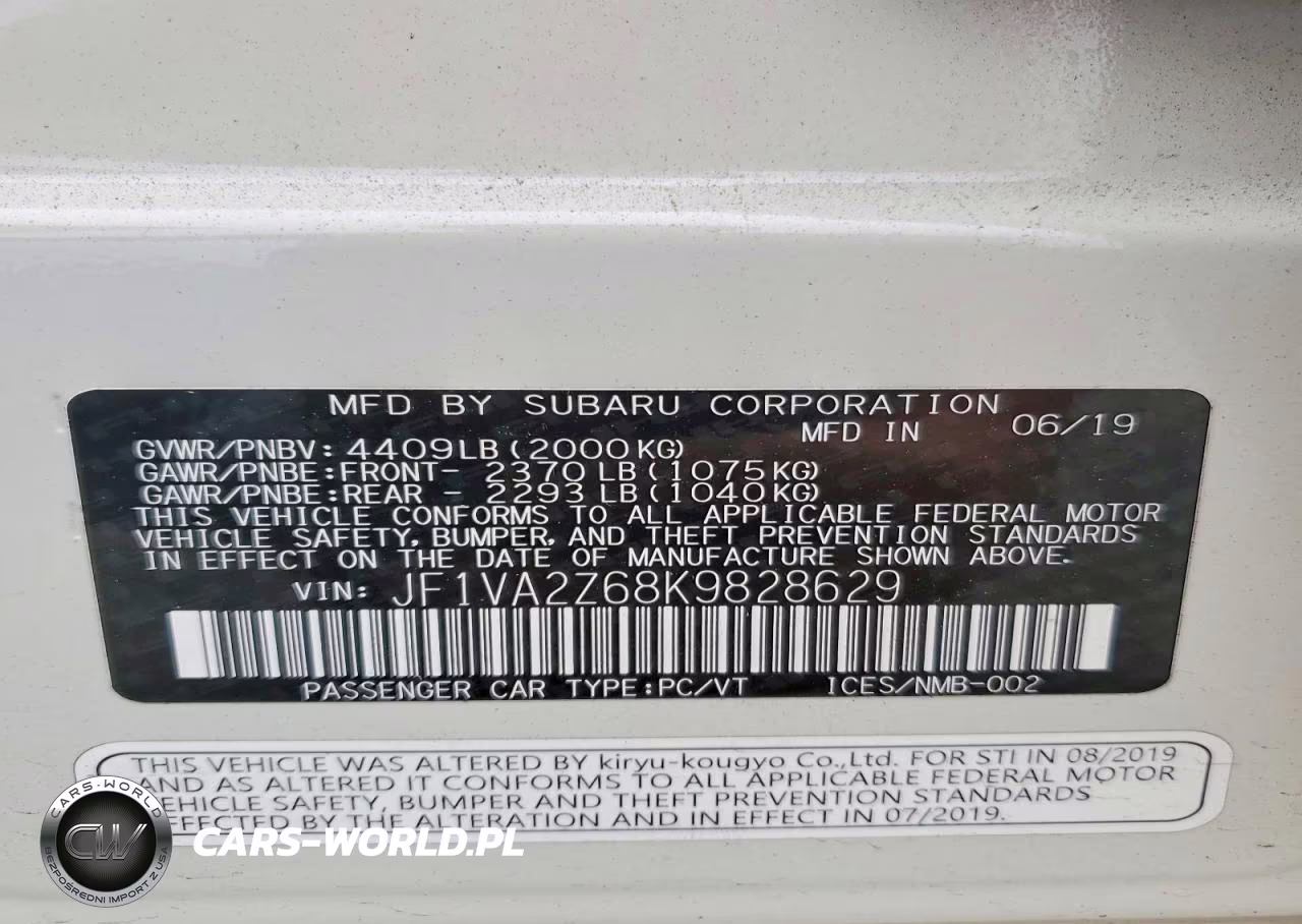 2019 Subaru Wrx Sti S209 VIN:JF1VA2Z68K9828629 - 12