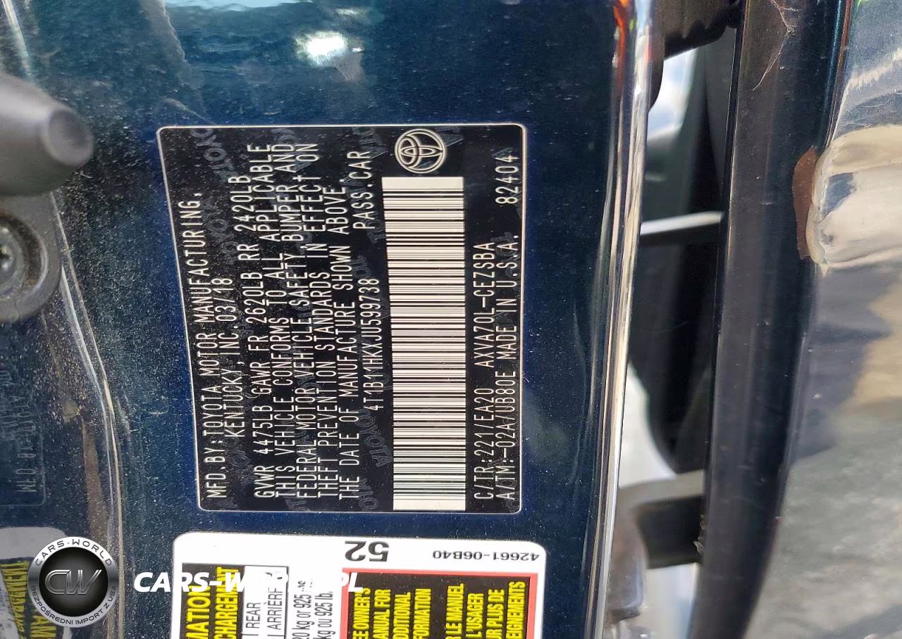 2018 Toyota Camry Se VIN:4T1B11HKXJU599738 - 12