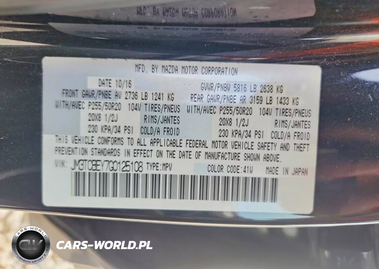 2016 Mazda Cx-9 Signature VIN:JM3TCBEY7G0125108 - 12