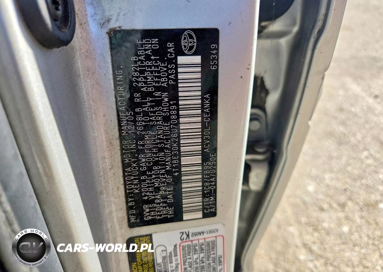 2006 Toyota Camry Le VIN:4T1BE30K26U708891 - 12