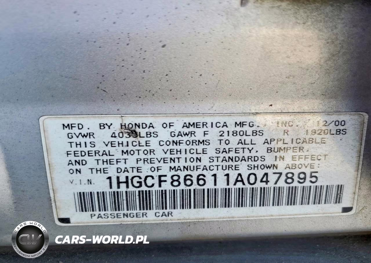 2001 Honda Accord Value VIN:1HGCF86611A047895 - 12