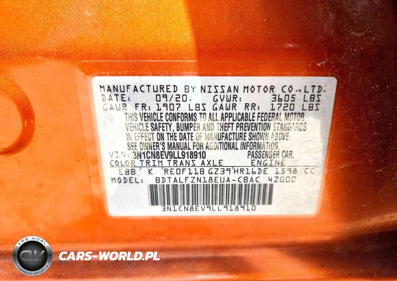 2020 Nissan Versa Sv VIN:3N1CN8EV9LL918910 - 12