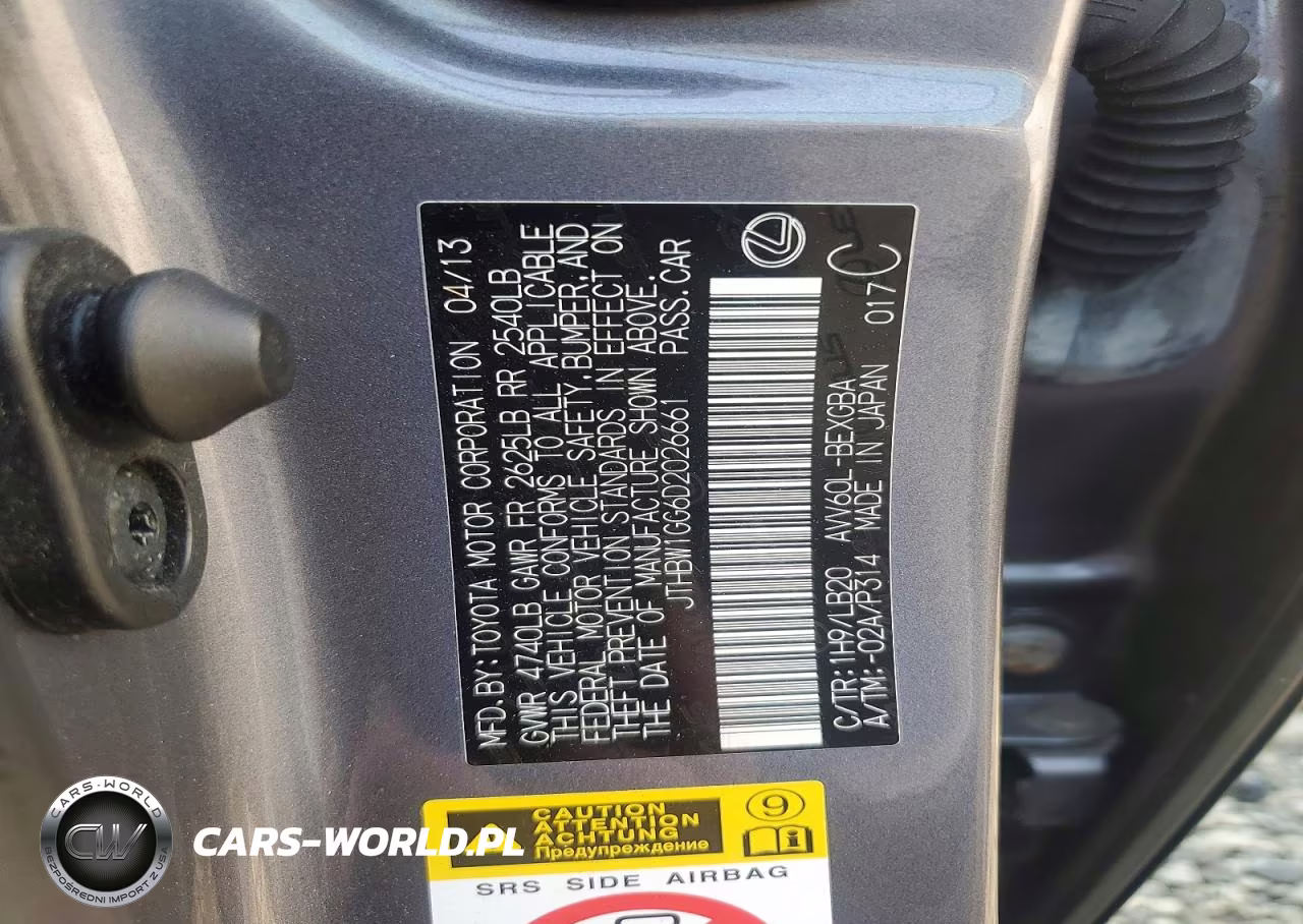 2013 Lexus Es 300H VIN:JTHBW1GG6D2026661 - 12