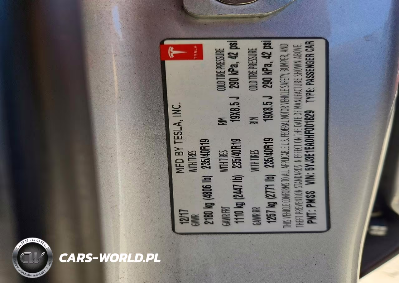 2017 Tesla Model 3 VIN:5YJ3E1EA0HF001829 - 12