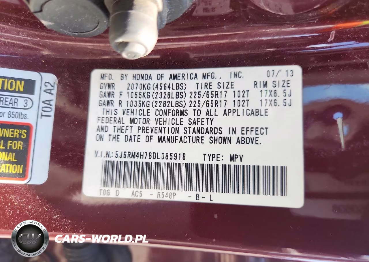 2013 Honda Cr-V Exl VIN:5J6RM4H78DL085916 - 13