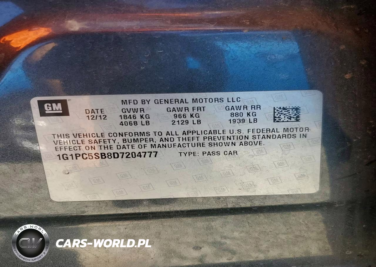 2013 Chevrolet Cruze Lt VIN:1G1PC5SB8D7204777 - 12
