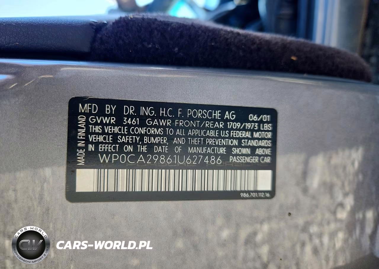 2001 Porsche Boxster VIN:WP0CA29861U627486 - 12