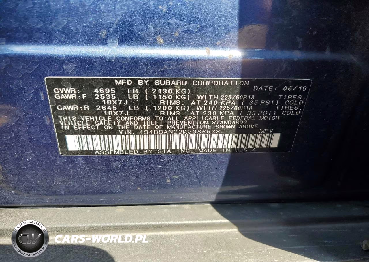 2019 Subaru Outback VIN:4S4BSANC2K3386638 - 13