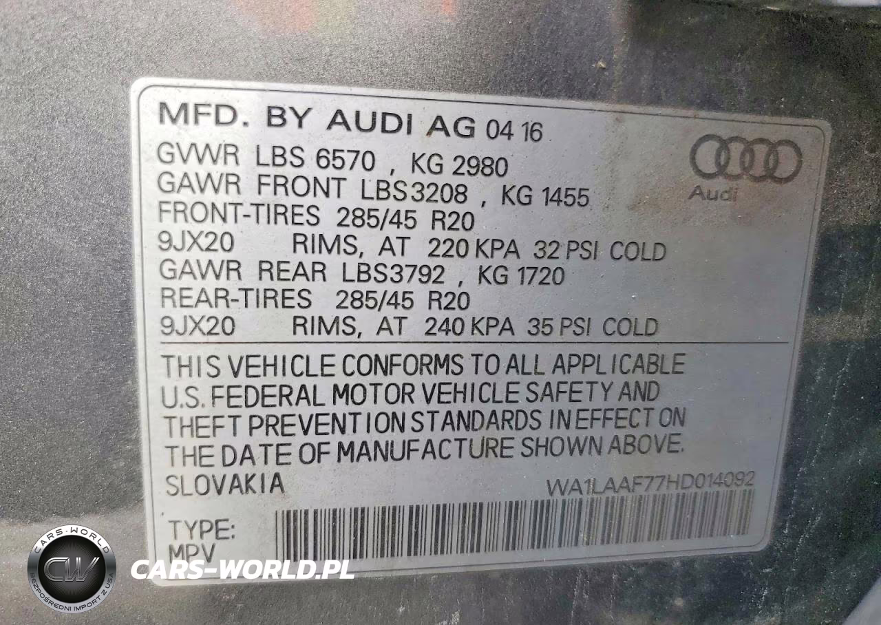 2017 Audi Q7 Premium Plus VIN:WA1LAAF77HD014092 - 13