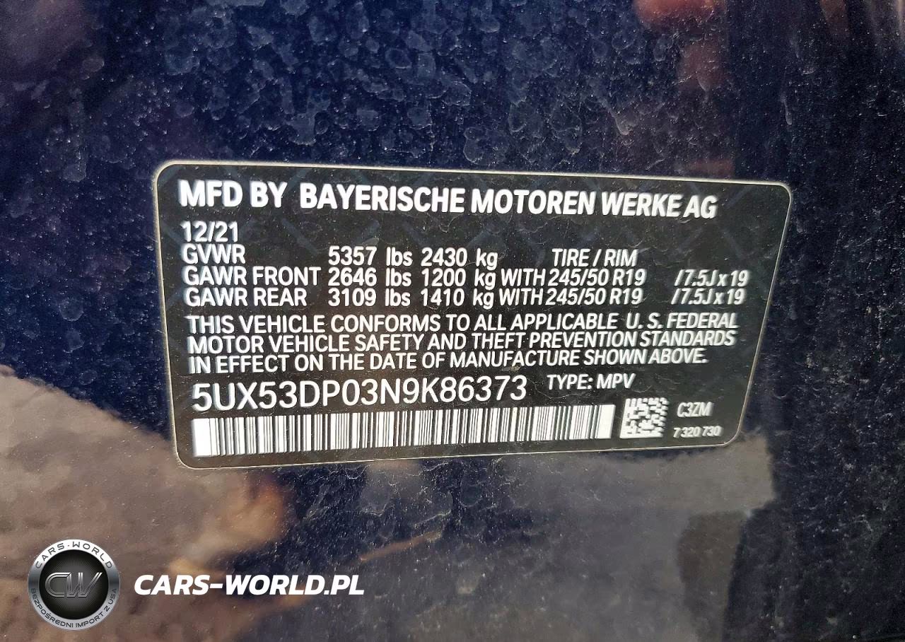 2022 BMW X3 xDrive30I VIN:5UX53DP03N9K86373 - 14