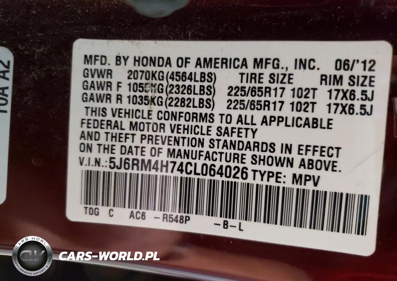 2012 Honda Cr-V Exl VIN:5J6RM4H74CL064026 - 13