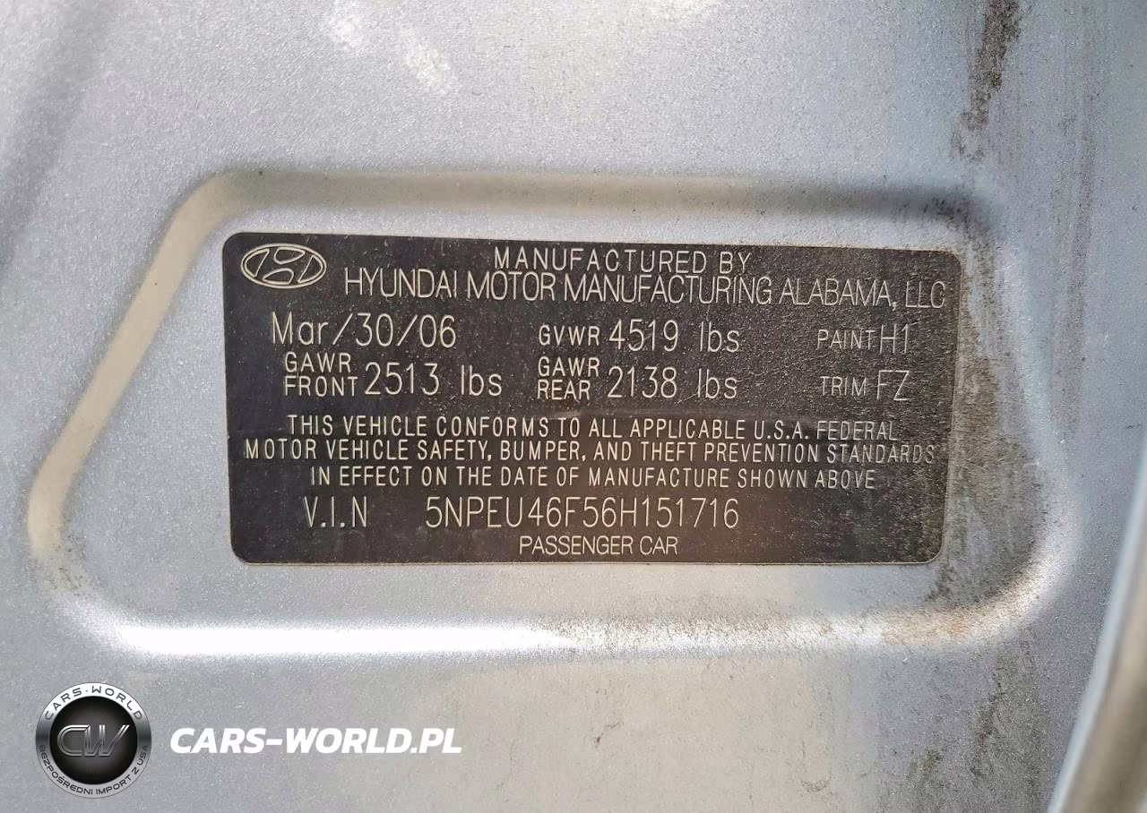 2006 Hyundai Sonata Gls V6 VIN:5NPEU46F56H151716 - 12