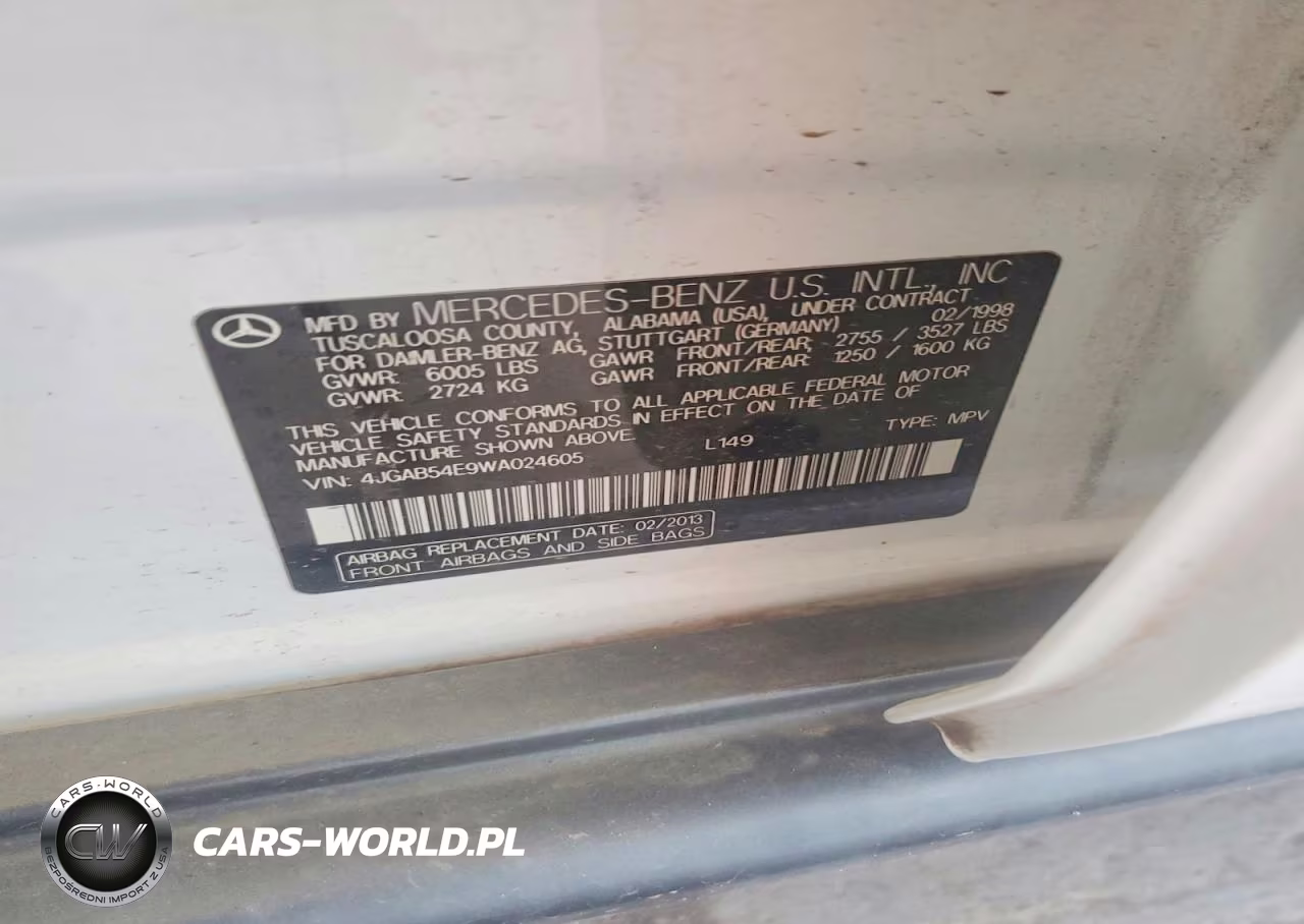 1998 Mercedes-Benz M-Class VIN:4JGAB54E9WA024605 - 12