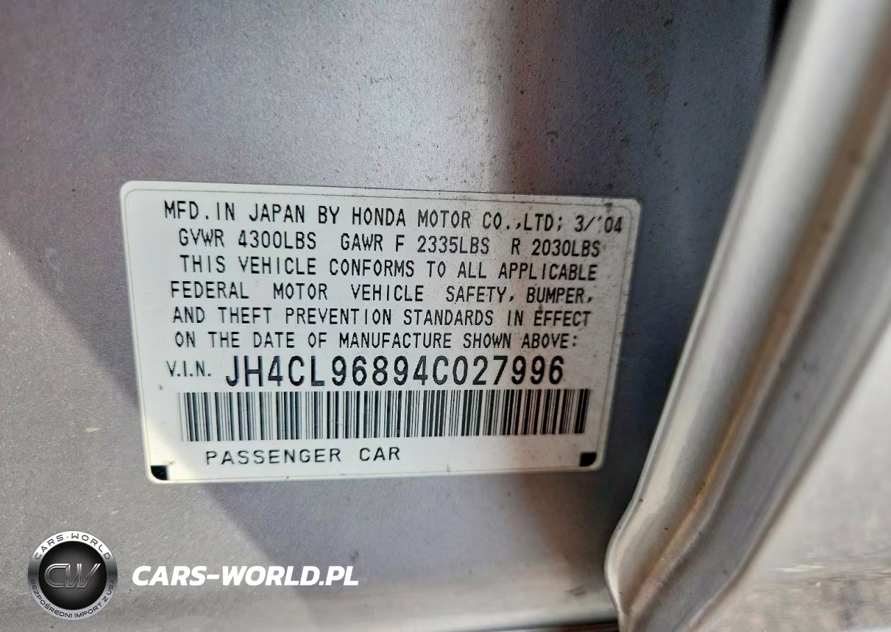 2004 Acura Tsx VIN:JH4CL96894C027996 - 12