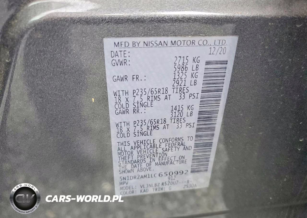 2020 Nissan Pathfinder S VIN:5N1DR2AM1LC650992 - 12