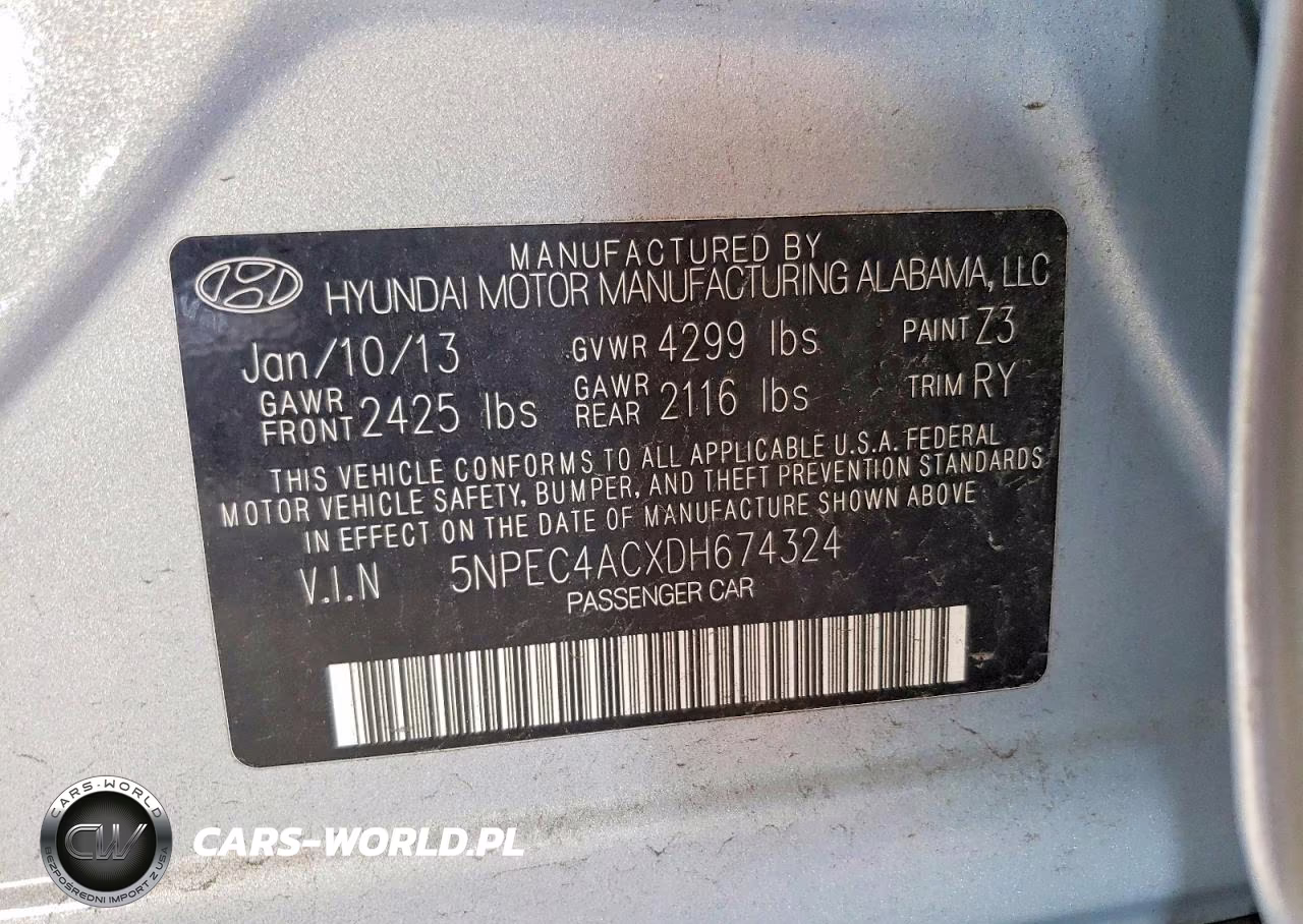 2013 Hyundai Sonata Se VIN:5NPEC4ACXDH674324 - 12