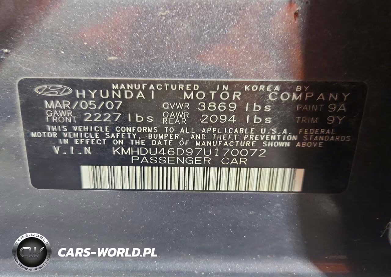 2007 Hyundai Elantra Gls VIN:KMHDU46D97U170072 - 12