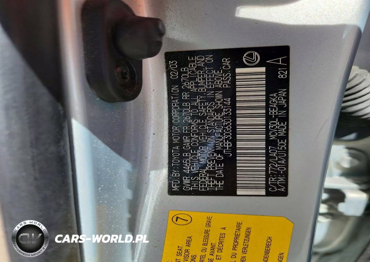 2003 Lexus Es 300 VIN:JTHBF30G630133144 - 12