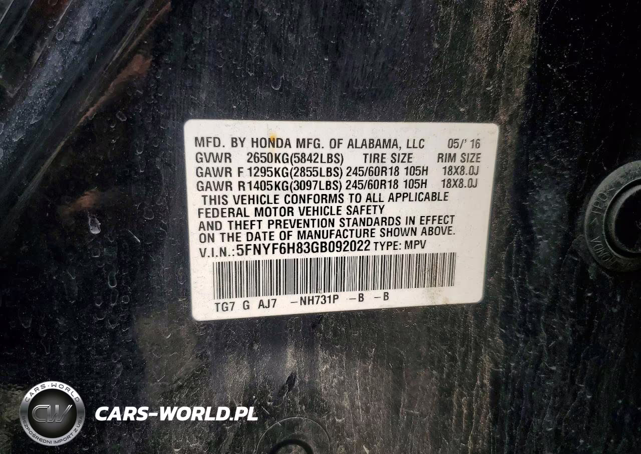 2016 Honda Pilot Exl VIN:5FNYF6H83GB092022 - 13