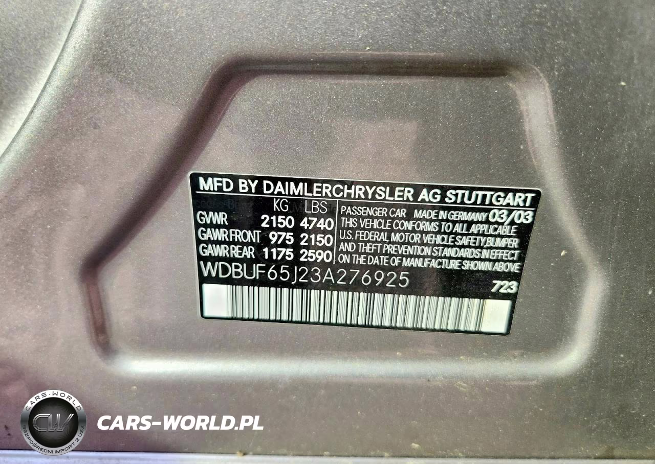 2003 Mercedes-Benz E 320 VIN:WDBUF65J23A276925 - 12