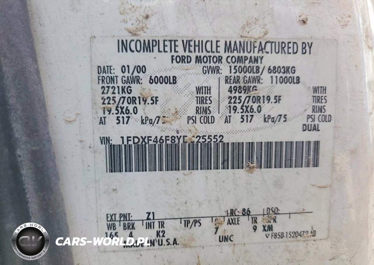 2000 Ford F450 Super Duty VIN:1FDXF46F8YEC25552 - 12