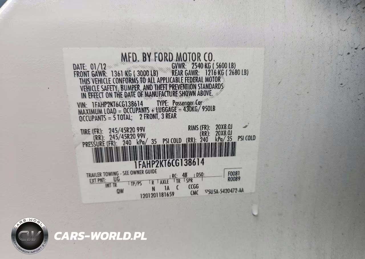 2012 Ford Taurus Sho VIN:1FAHP2KT6CG138614 - 12