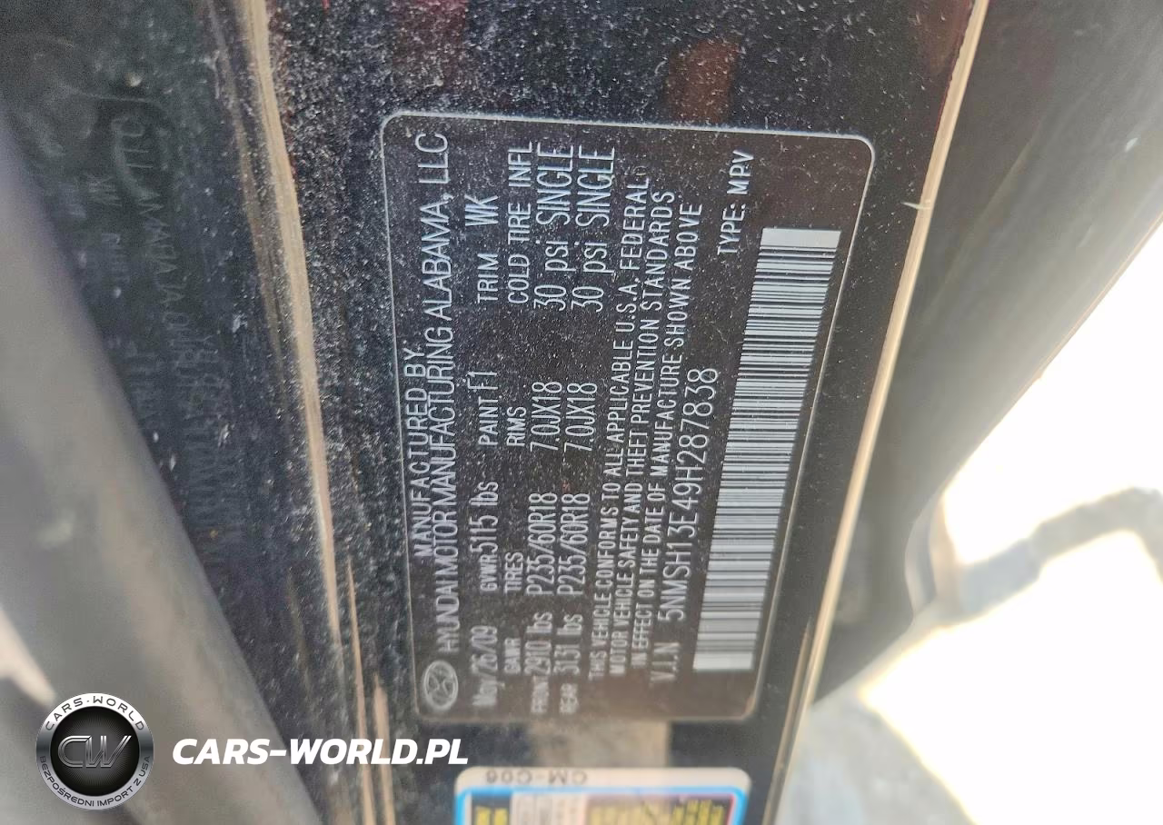 2009 Hyundai Santa Fe Limited VIN:5NMSH13E49H287838 - 12