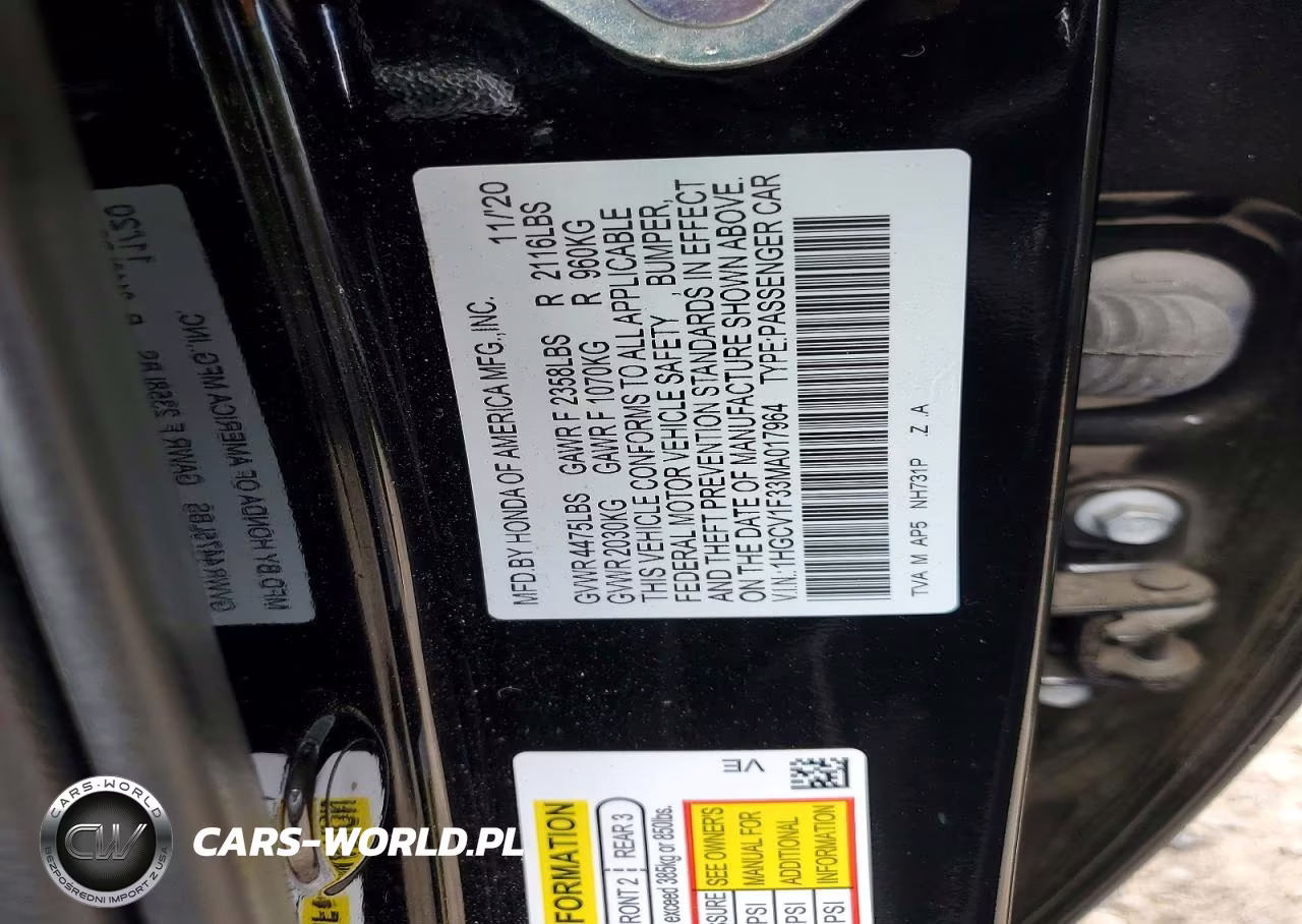 2021 Honda Accord Sport VIN:1HGCV1F33MA017964 - 12