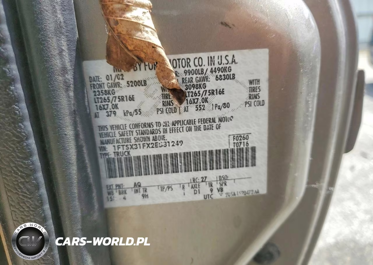 2002 Ford F350 Srw Super Duty VIN:1FTSX31FX2EB81249 - 12