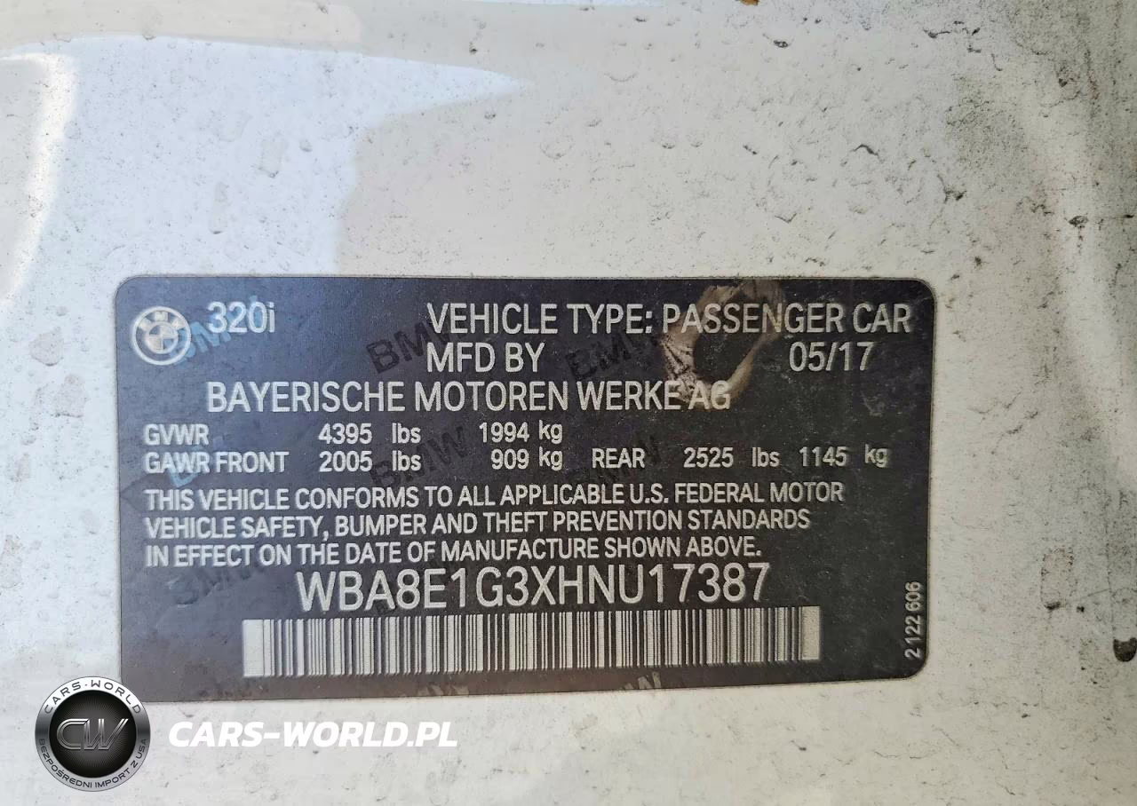 2017 BMW 320 I VIN:WBA8E1G3XHNU17387 - 12
