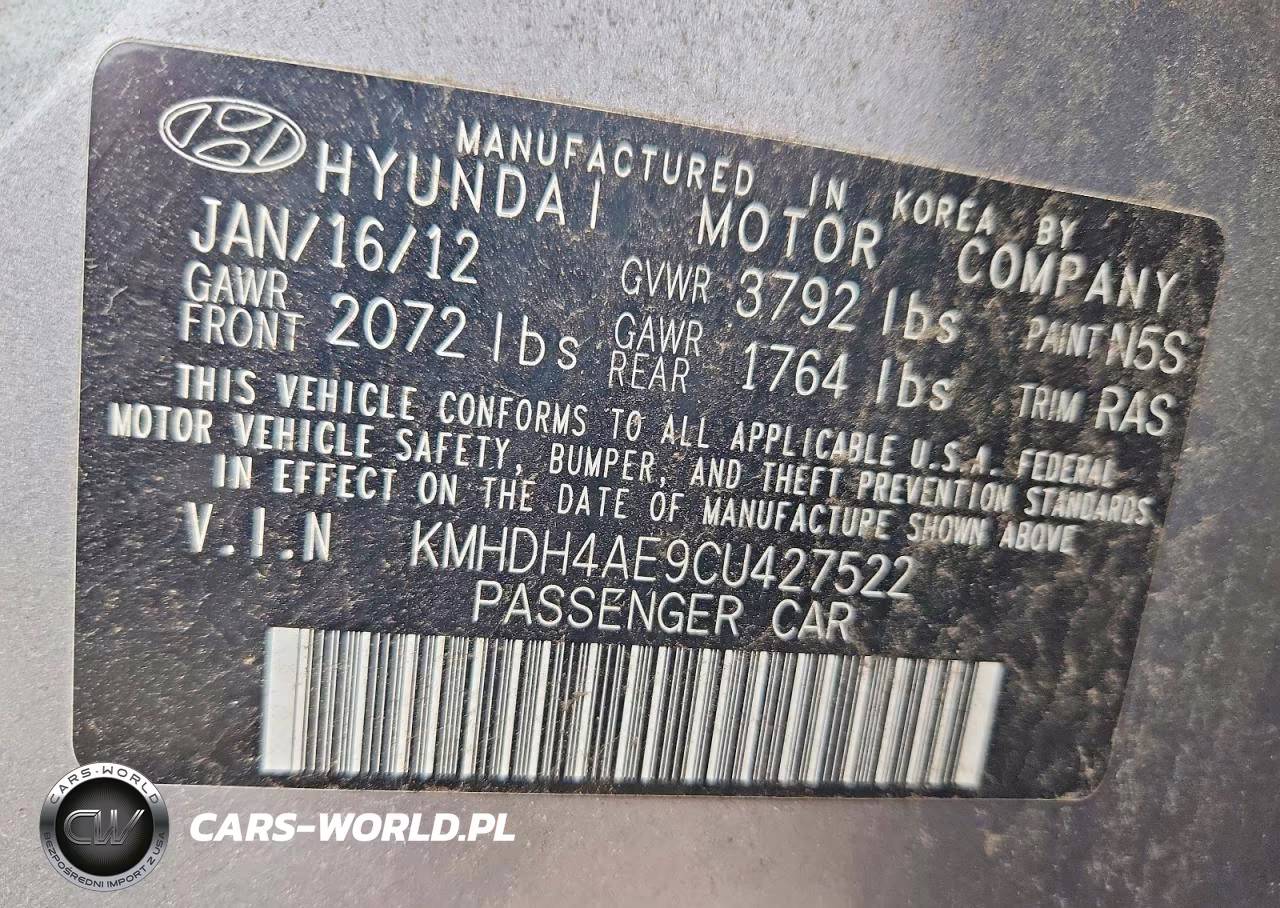 2012 Hyundai Elantra Gls VIN:KMHDH4AE9CU427522 - 12