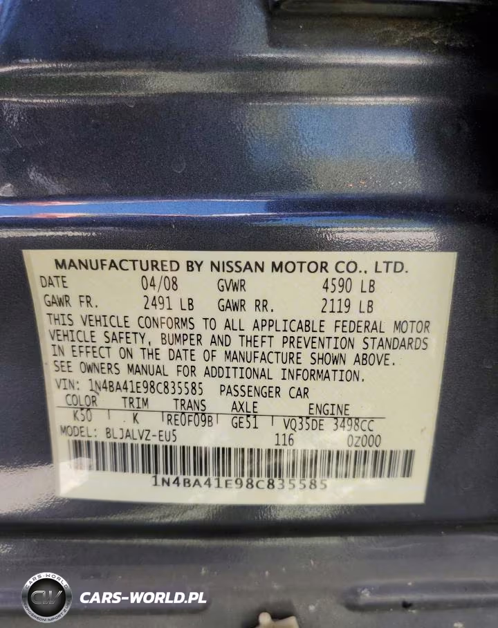 2008 Nissan Maxima Se VIN:1N4BA41E98C835585 - 10