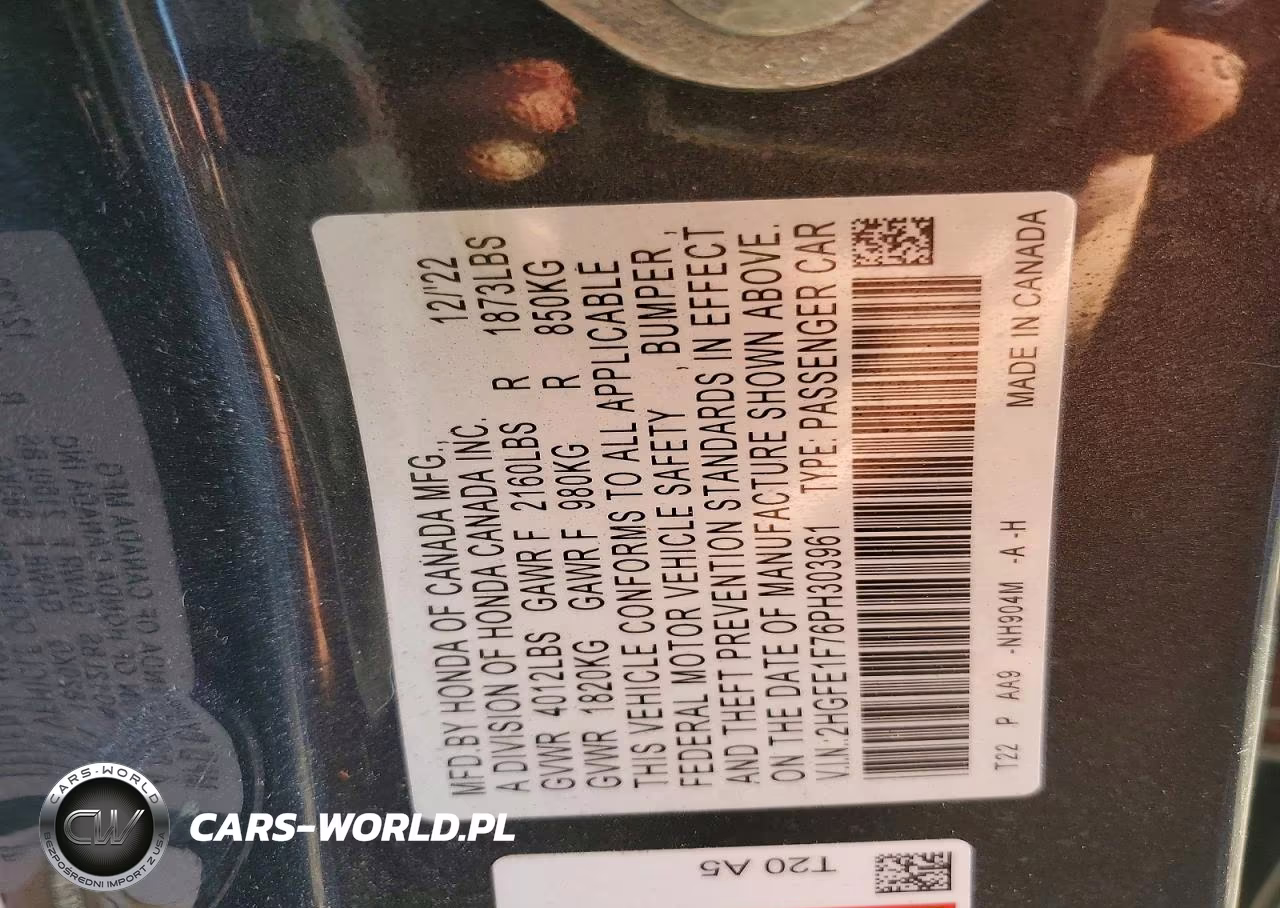 2023 Honda Civic Ex VIN:2HGFE1F76PH303961 - 12