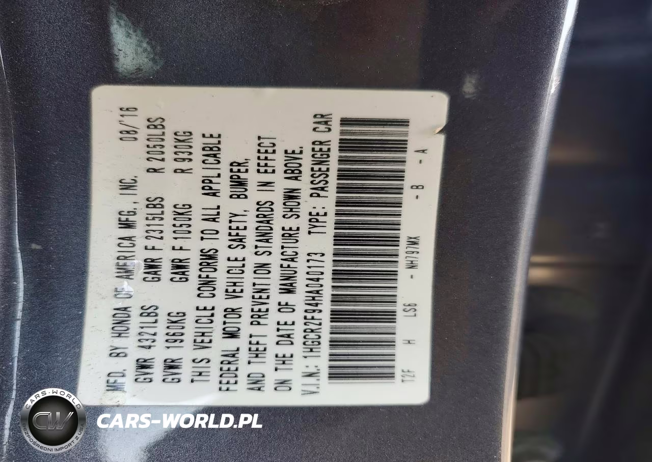 2017 Honda Accord Exl VIN:1HGCR2F94HA040173 - 13
