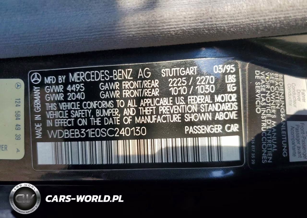 1995 Mercedes-Benz E 300D VIN:WDBEB31E0SC240130 - 12