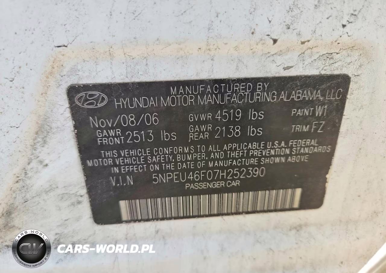 2007 Hyundai Sonata Se VIN:5NPEU46F07H252390 - 12