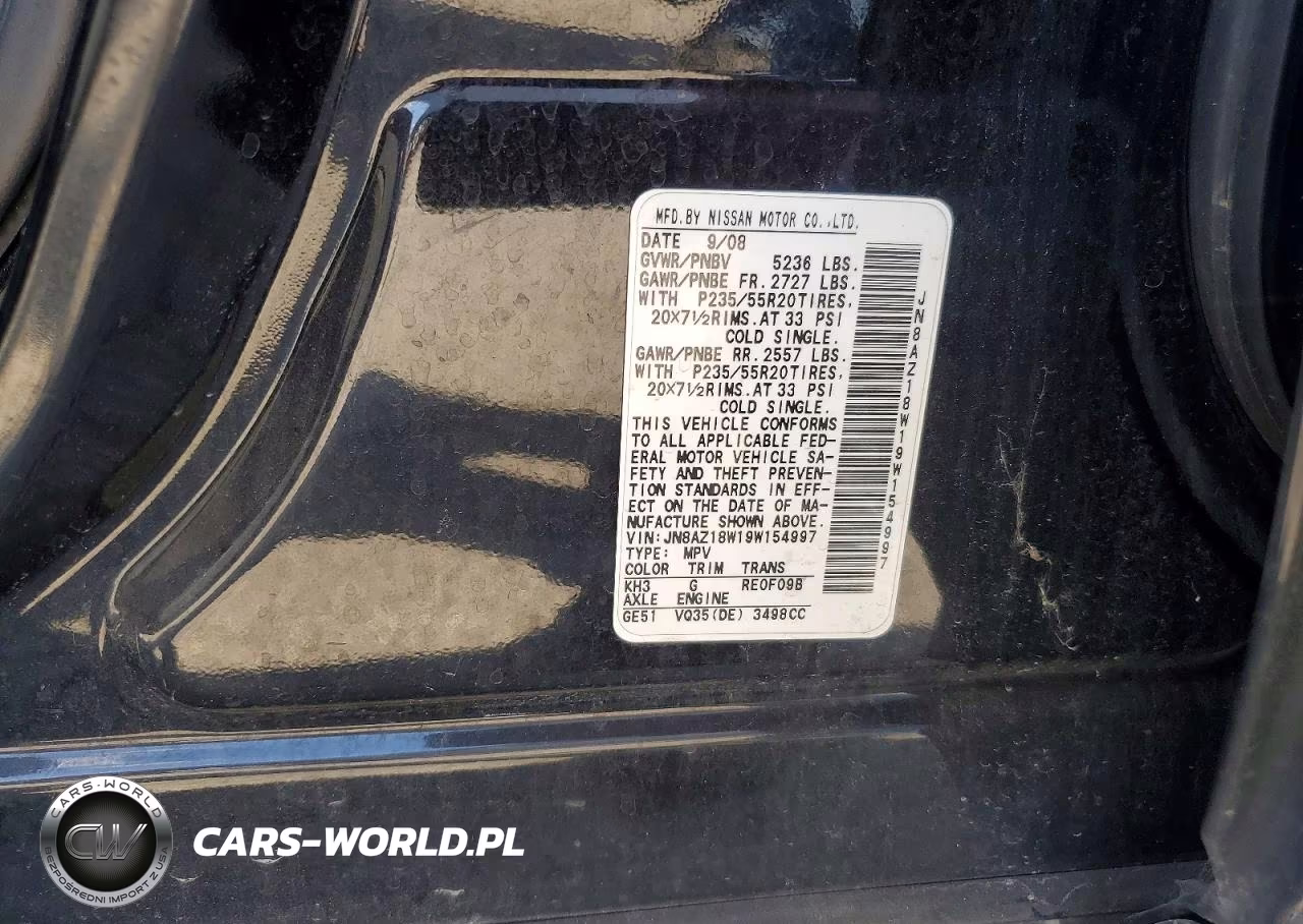 2009 Nissan Murano S VIN:JN8AZ18W19W154997 - 13